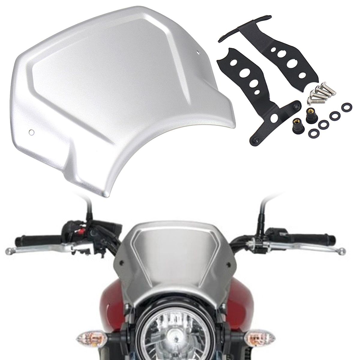 Motorcycle Windshield Windscreen Aluminum Alloy Wind  Screen Silver