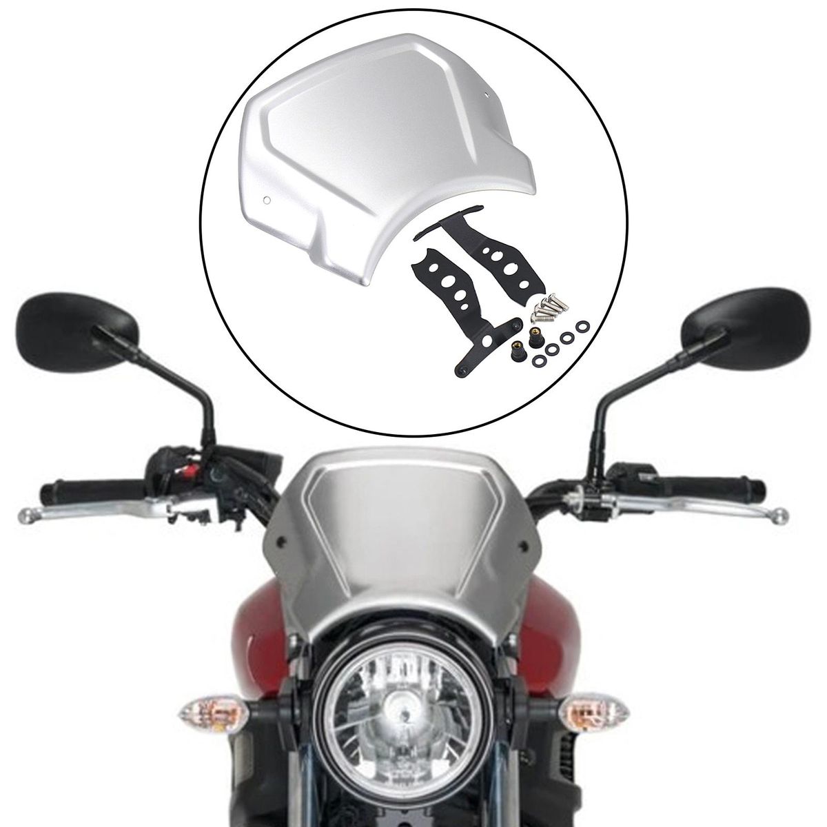 Motorcycle Windshield Windscreen Aluminum Alloy Wind  Screen Silver