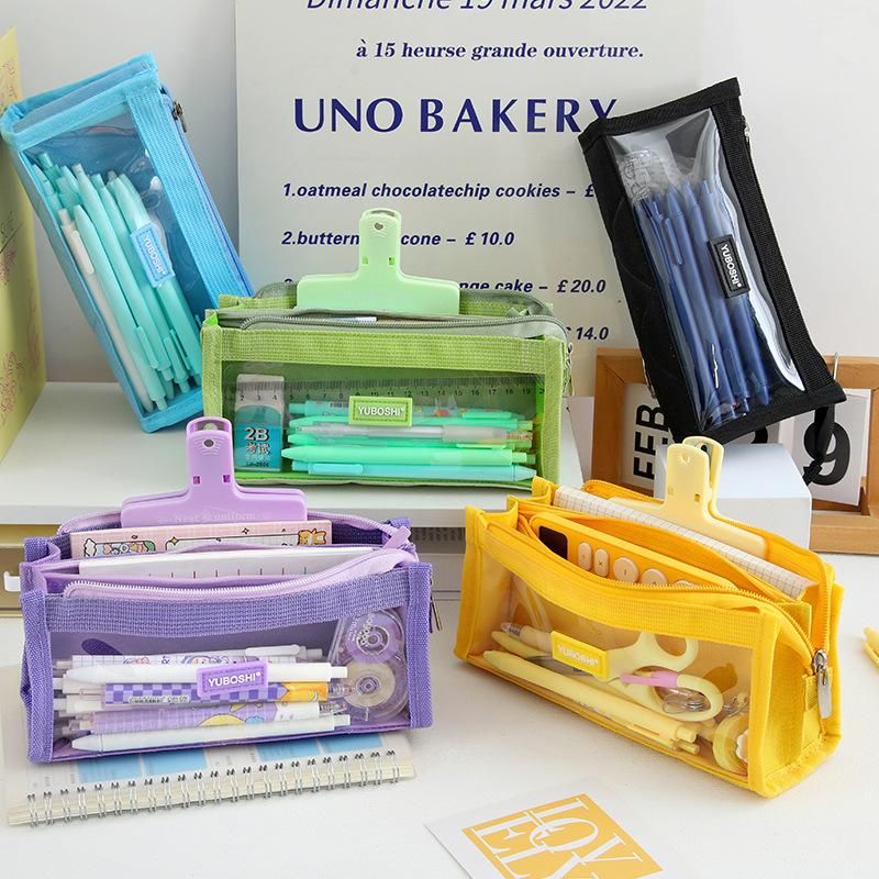 Transparent PVC Pen Bag Only for Student Exams Buggy Bag Stationery Case Zipper Multi-Layer Multifunctional Stationery