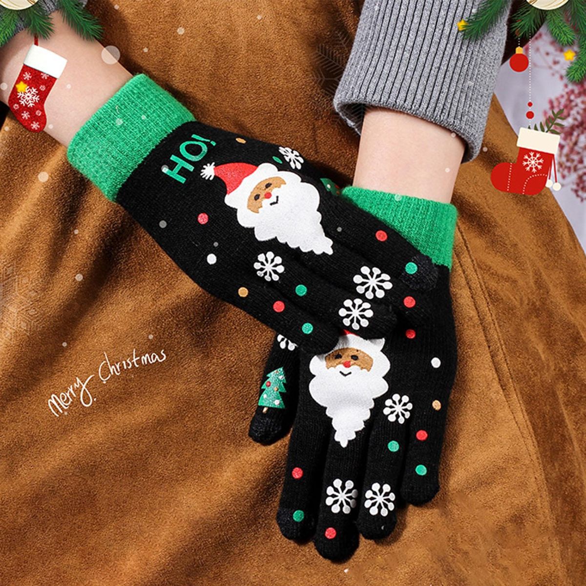 1 Pair Christmas Anti-pilling Stretchy Winter Black