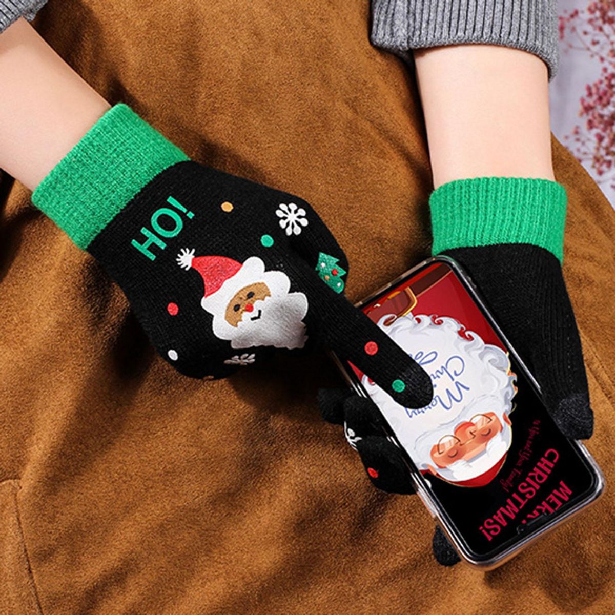 1 Pair Christmas Anti-pilling Stretchy Winter Black