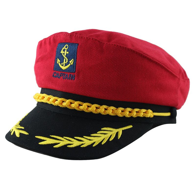 Adult Captain Costume Boat Yacht Ship Sailor Navy Captain Hat Party Cosplay Cap Sea Boating Nautical Fancy Dress Drop Shipping-Red