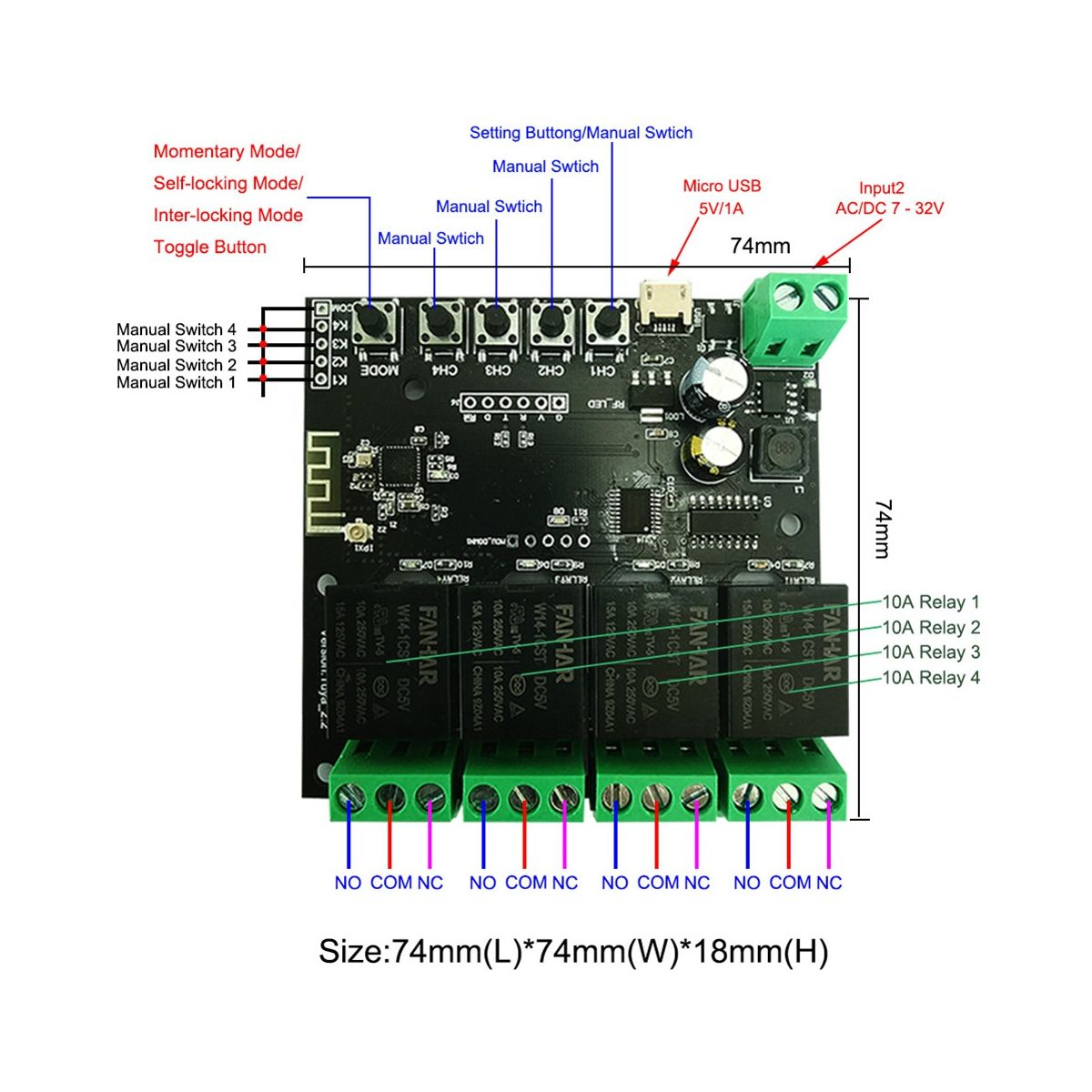 Tuya WiFi Switch Relay Module 4 Channel APP Remote Control Remote Voice for Google Home