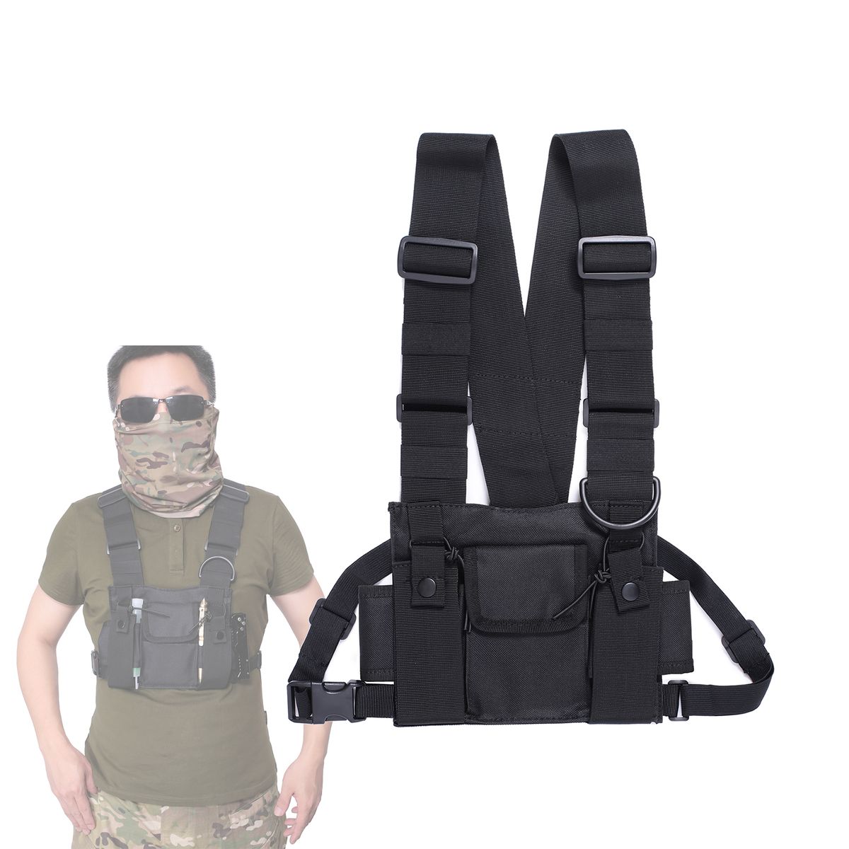Mens Chest Rig Bag Front Pack Pouch Crossbody Running Backpack Black