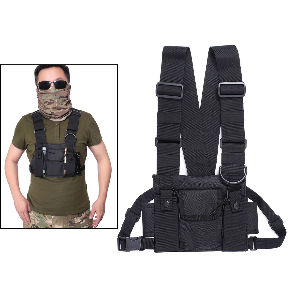 Mens Chest Rig Bag Front Pack Pouch Crossbody Running Backpack Black