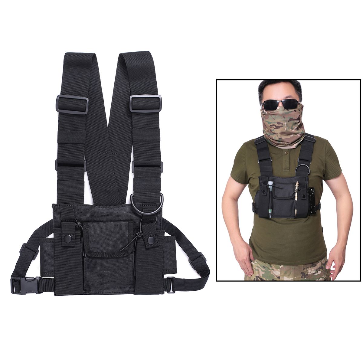 Mens Chest Rig Bag Front Pack Pouch Crossbody Running Backpack Black