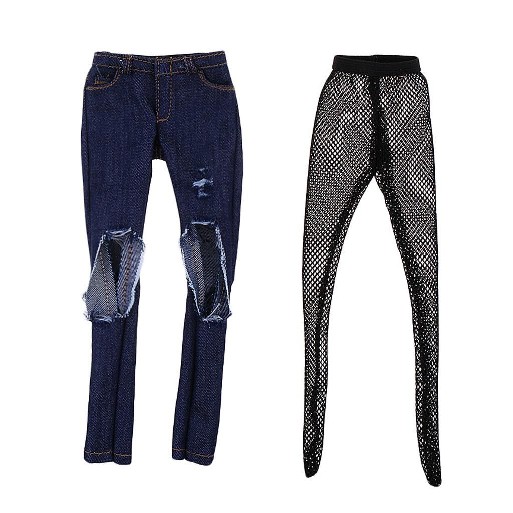 1/6 Ripped Jeans Female Pants For 12'' /Phicen/Kumik Figure Dark Blue