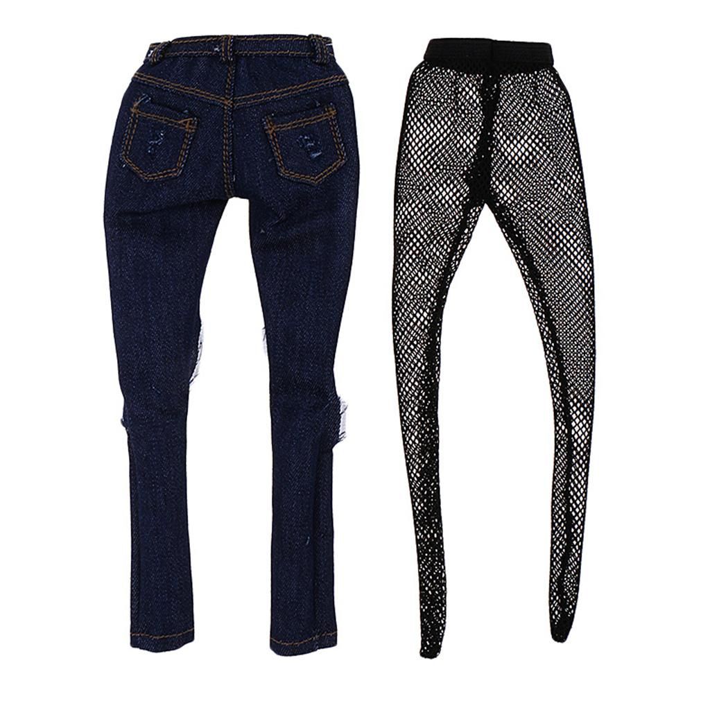 1/6 Ripped Jeans Female Pants For 12'' /Phicen/Kumik Figure Dark Blue