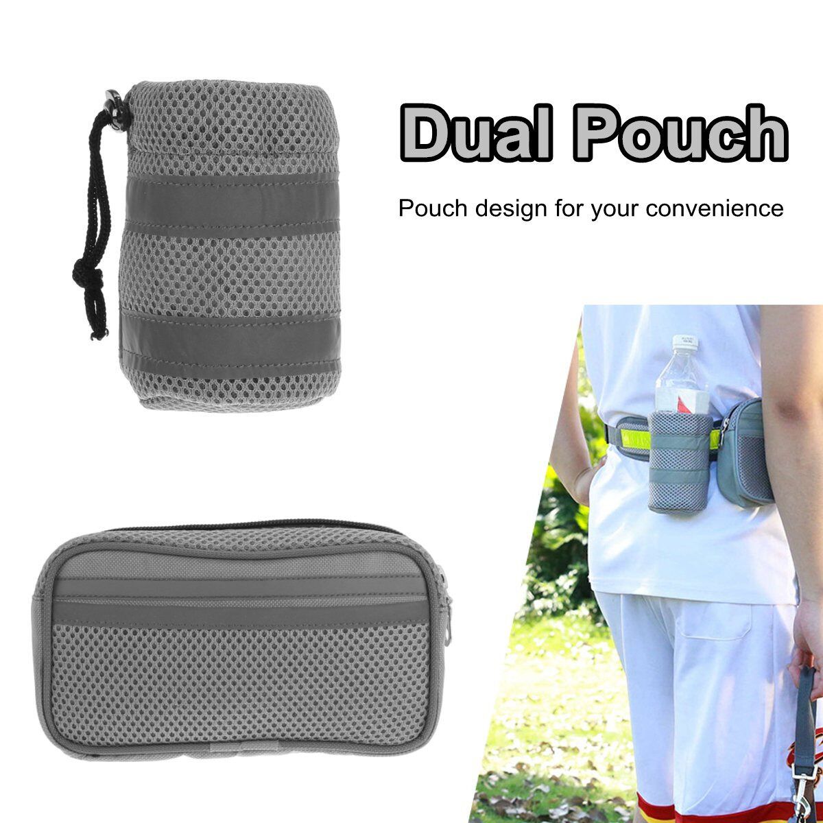 Hands Free Pet Leash Dog Traction Rope Walking Running Waist Belt Bag Pouch Grey