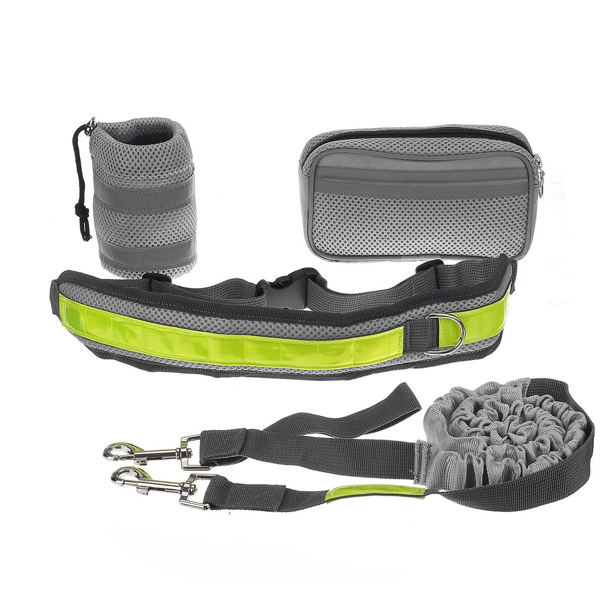 Hands Free Pet Leash Dog Traction Rope Walking Running Waist Belt Bag Pouch Grey