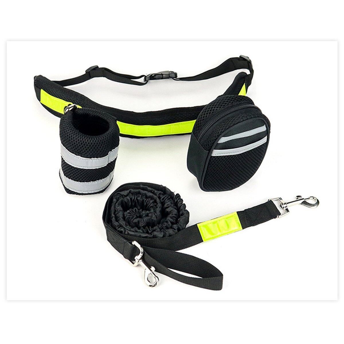 Hands Free Pet Leash Dog Traction Rope Walking Running Waist Belt Bag Pouch Black