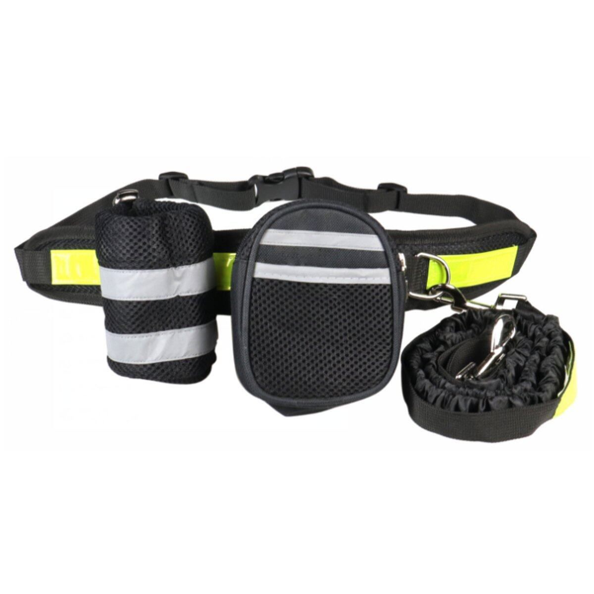 Hands Free Pet Leash Dog Traction Rope Walking Running Waist Belt Bag Pouch Black