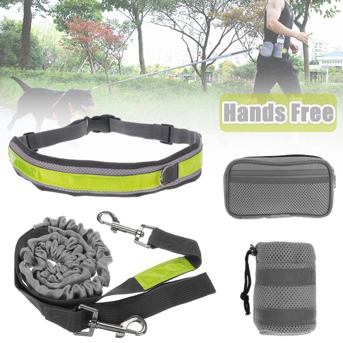 Hands Free Pet Leash Dog Traction Rope Walking Running Waist Belt Bag Pouch Black