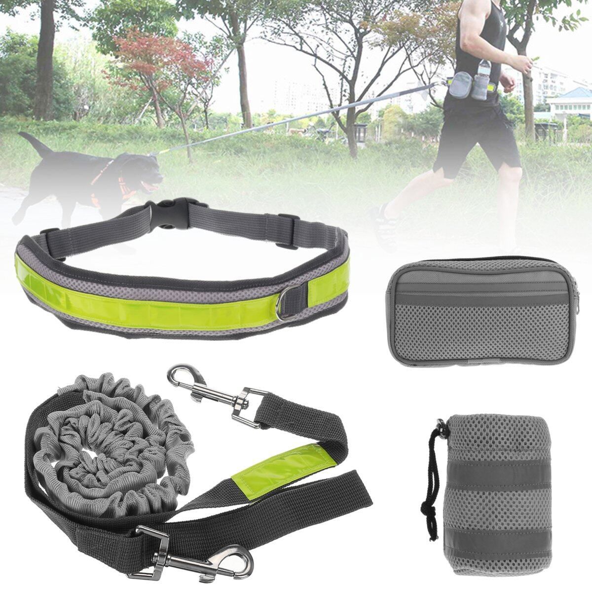 Hands Free Pet Leash Dog Traction Rope Walking Running Waist Belt Bag Pouch Black