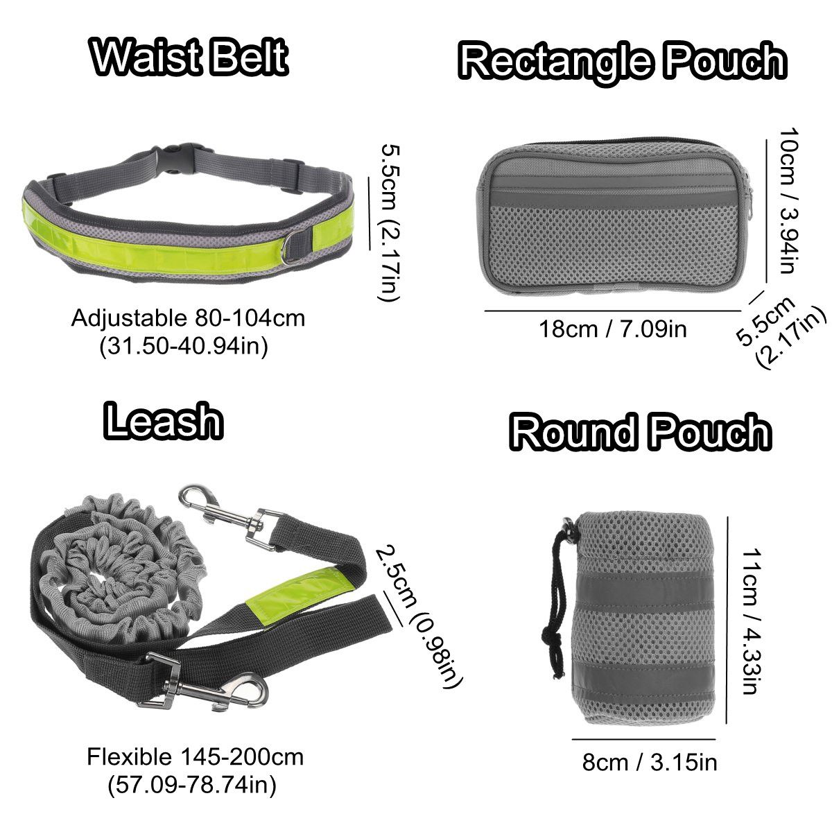 Hands Free Pet Leash Dog Traction Rope Walking Running Waist Belt Bag Pouch Black