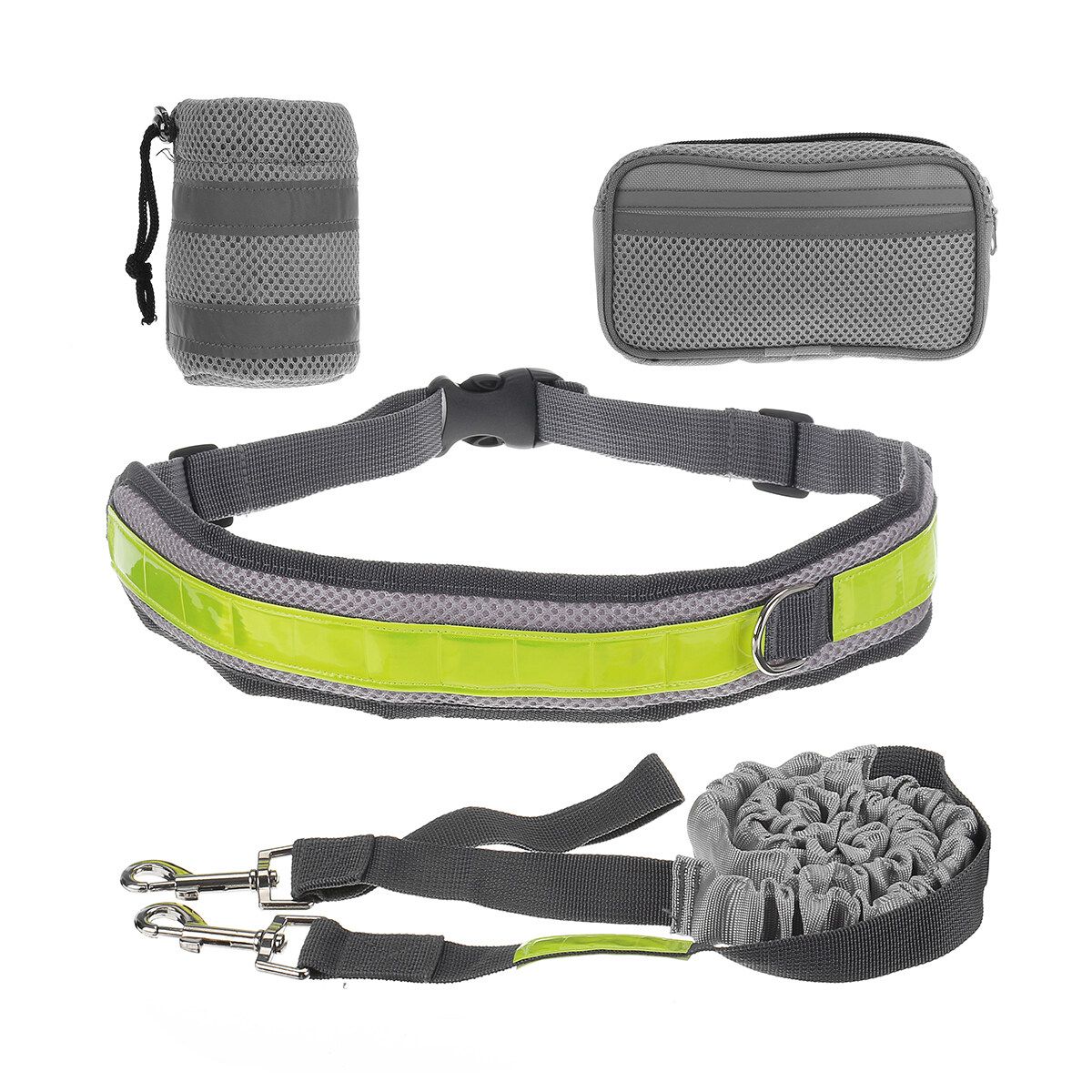 Hands Free Pet Leash Dog Traction Rope Walking Running Waist Belt Bag Pouch Black