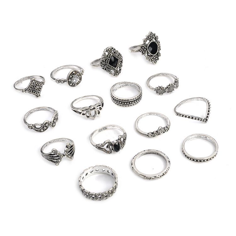 New Fashion 15 In 1 Knuckle Ring Set For Women-Anti-Silver