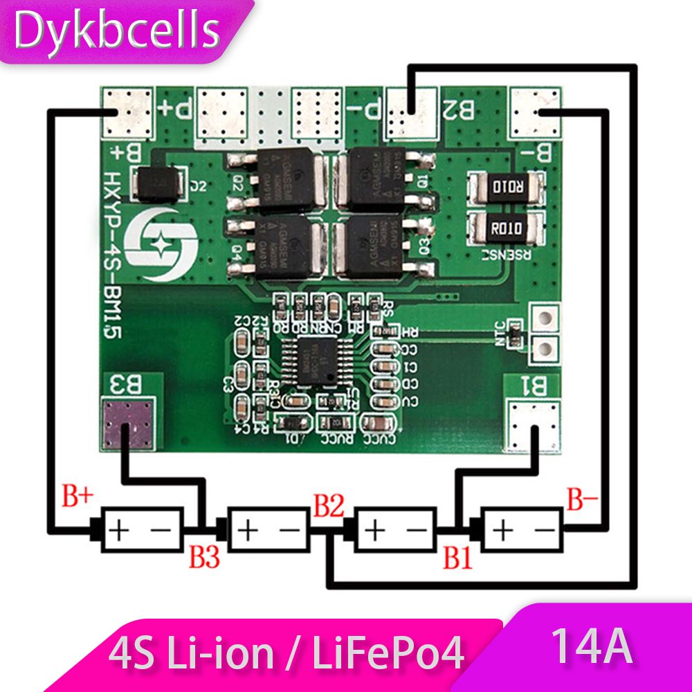 Dykbcells 4S 14A Limit 20A BMS 12.8V 12V LiFePo4 /14.8V 16.8V 18650 Li-ion Lithium Battery Protection Board 4 Cell PackS-4S Li-ion 14A BMS