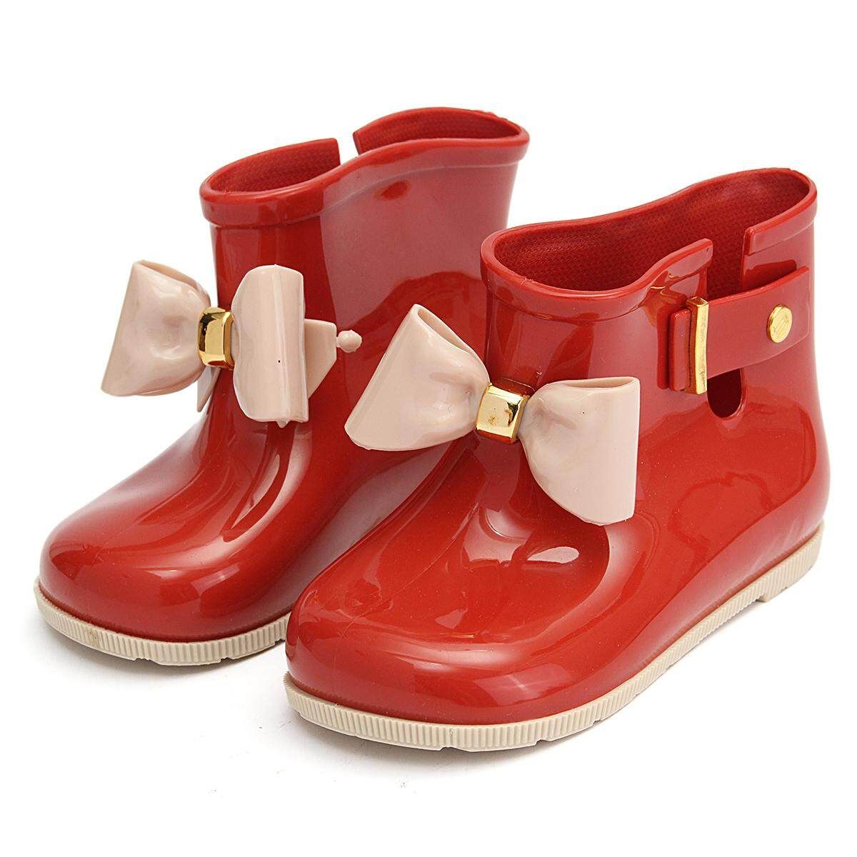 New Girl's Cute Bow Jelly Rubber Kid's Rainboots Rain Boots Princess Rain Shoes Red (red) 19 / 20-11.8cm