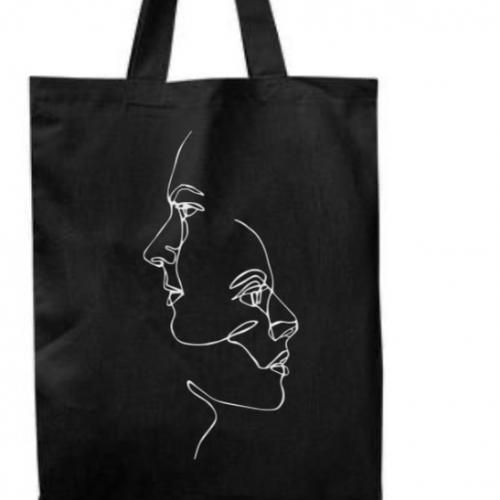 Black Tote Bag With Face Print