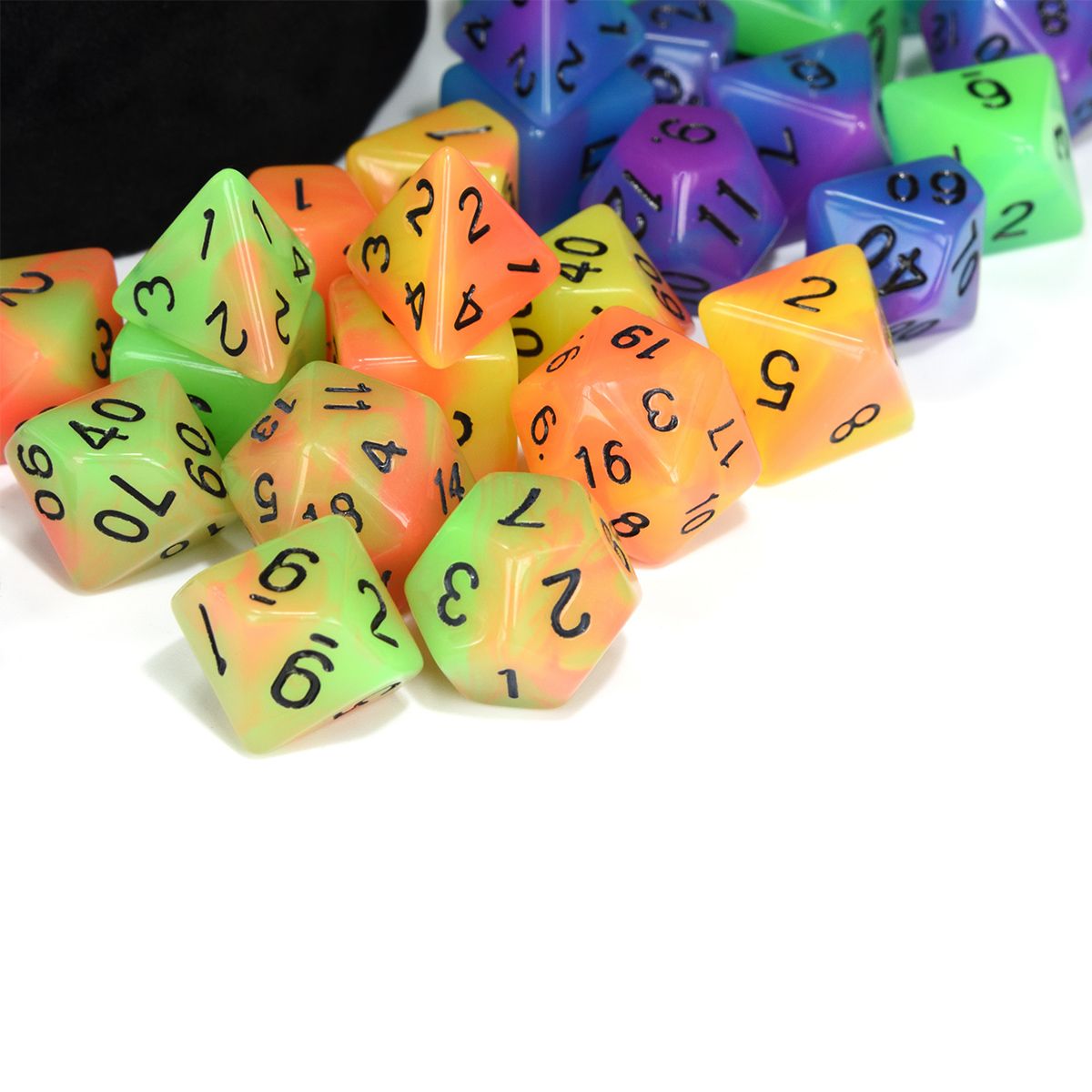 5 Sets Double Color Glowing Dice With Big Black Pouch For