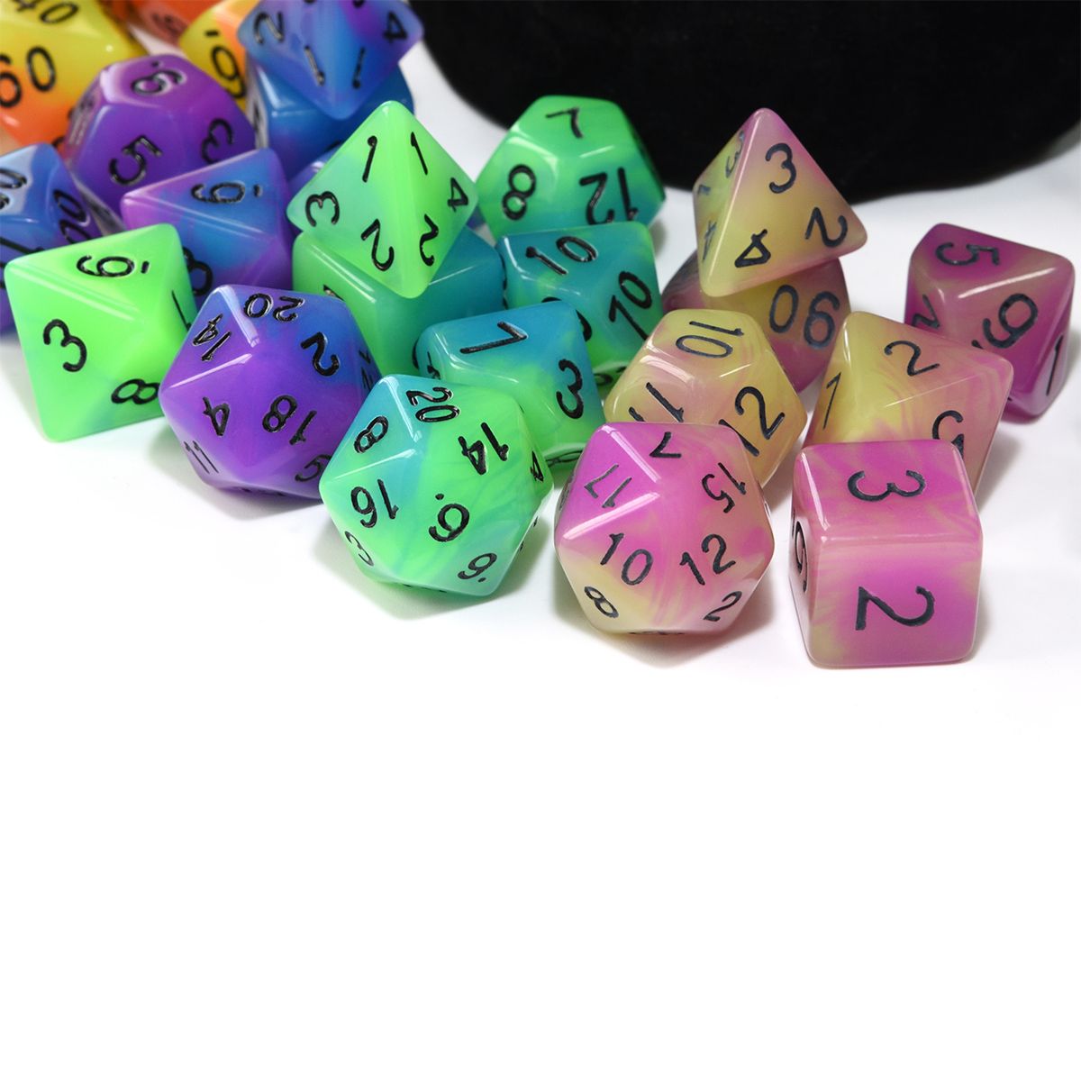 5 Sets Double Color Glowing Dice With Big Black Pouch For