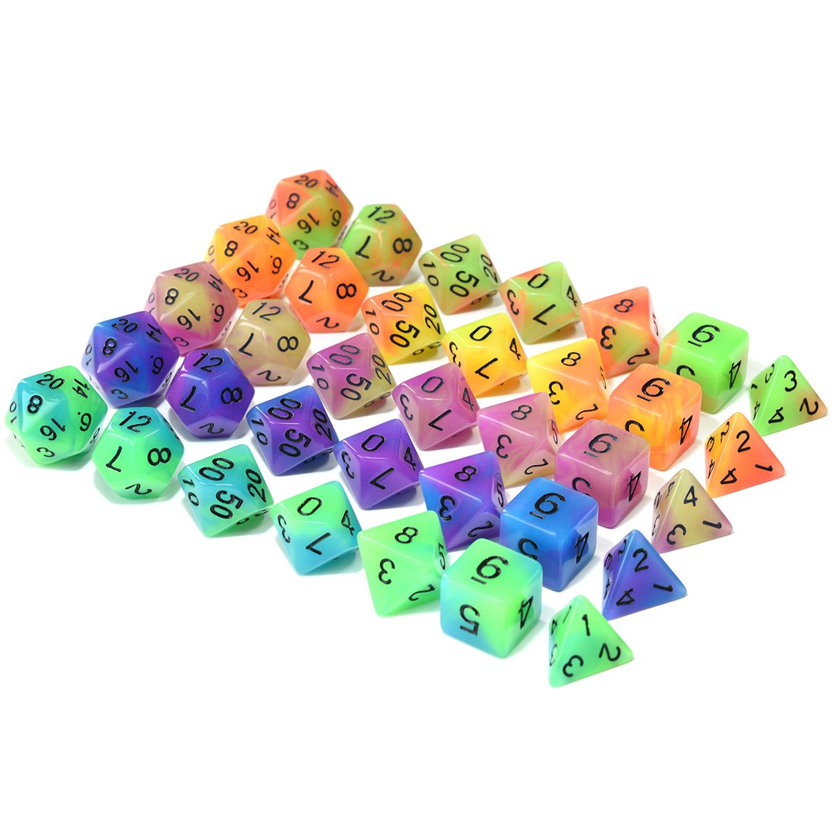 5 Sets Double Color Glowing Dice With Big Black Pouch For