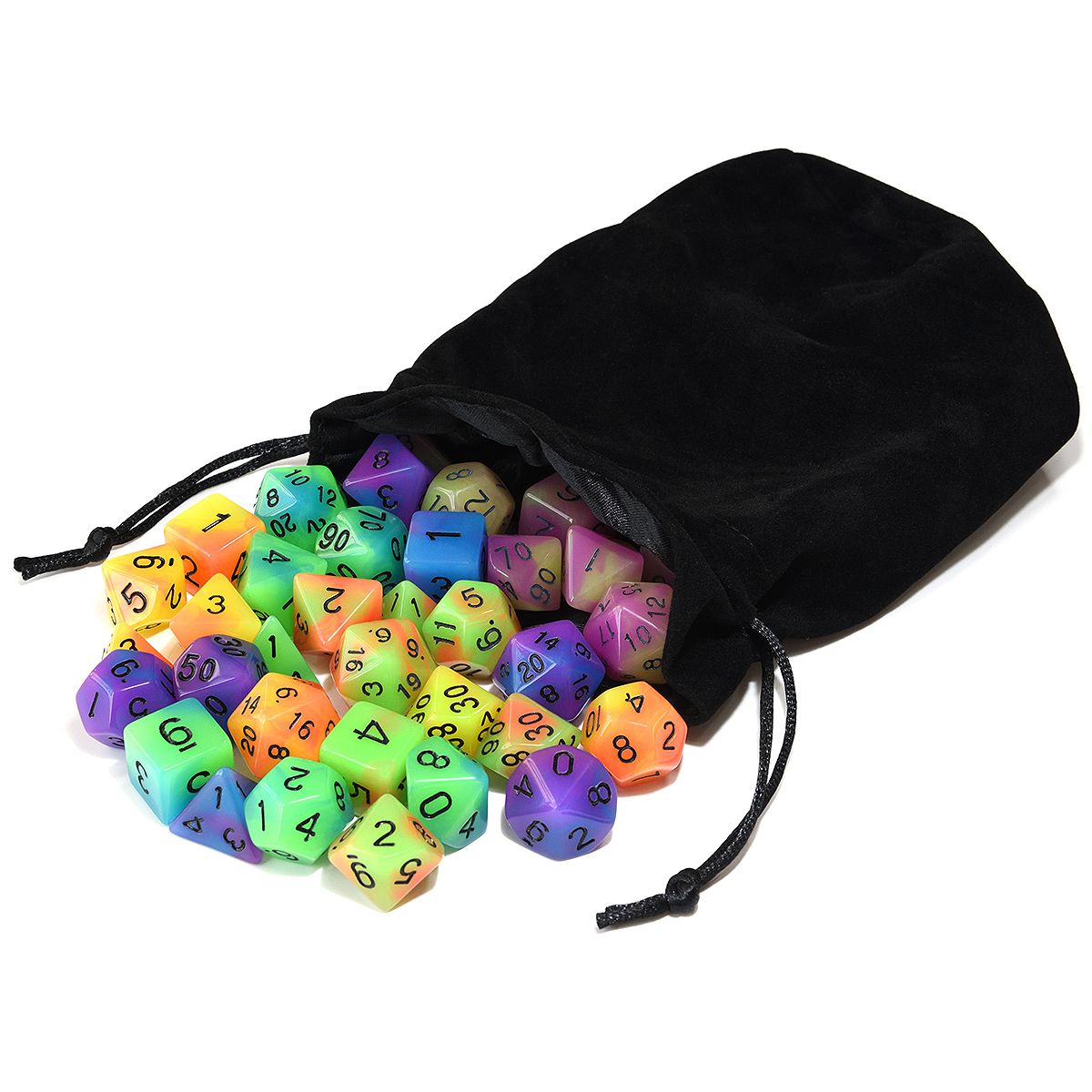 5 Sets Double Color Glowing Dice With Big Black Pouch For