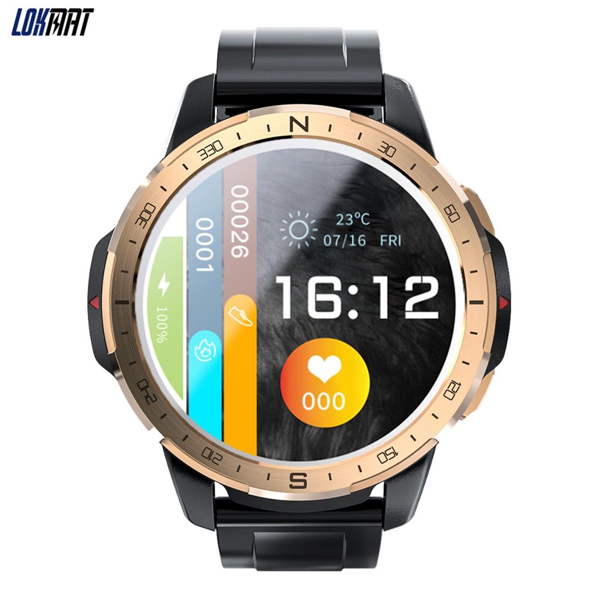 LOKMAT APPLLP 7 Smart Sports Watch with SIM Card Slot 1.6'' Full-Touchscreen Dual Chip+Dual System 4G Full Netcom 5.0MP Camera 4+128G Memory Fitness/Health Tracker Compatible with Android iOS