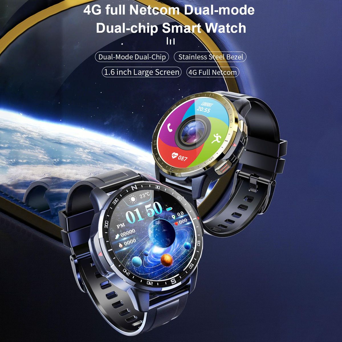 LOKMAT APPLLP 7 Smart Sports Watch with SIM Card Slot 1.6'' Full-Touchscreen Dual Chip+Dual System 4G Full Netcom 5.0MP Camera 4+128G Memory Fitness/Health Tracker Compatible with Android iOS