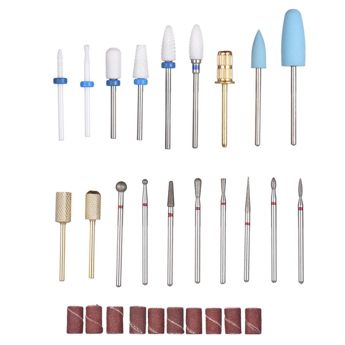 Assorted Nail Drill Bits Set Pedicure & Manicure Drill Bits Kit Replacement Drill Bits With 10 Sanding Paper Rings For Electric Nail Drill