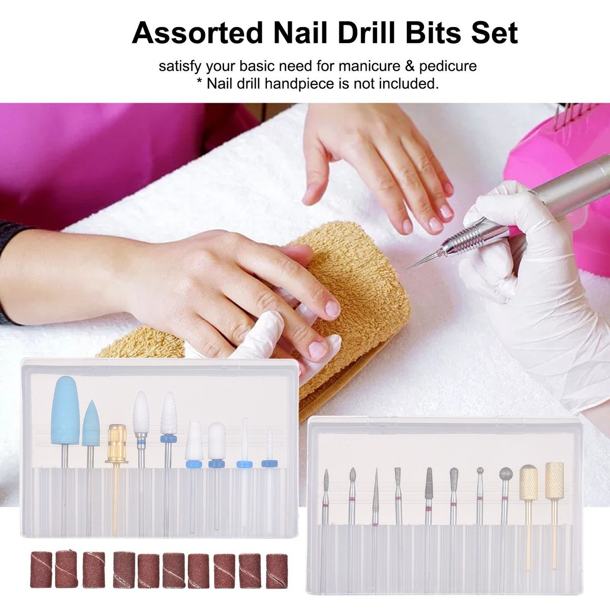 Assorted Nail Drill Bits Set Pedicure & Manicure Drill Bits Kit Replacement Drill Bits With 10 Sanding Paper Rings For Electric Nail Drill