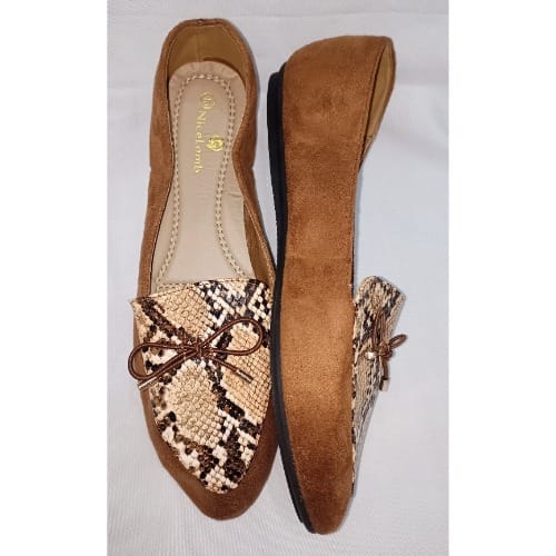 Snake Print Suede Flat Shoe-brown