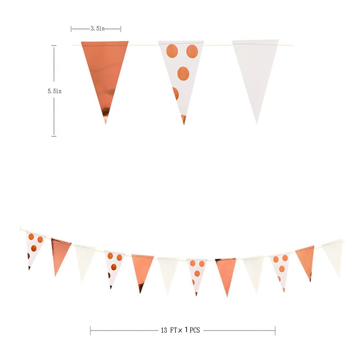 3 Meter  Rose Gold  Polka Dot Pennant Banner Paper Triangle-Rose Gold