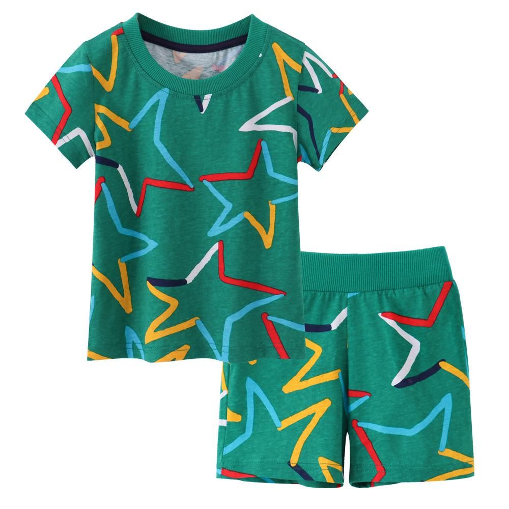 2023 Boys' Cartoon Half Sleeve Children's Suit Short Sleeve Shorts Two-Piece Cotton Textur