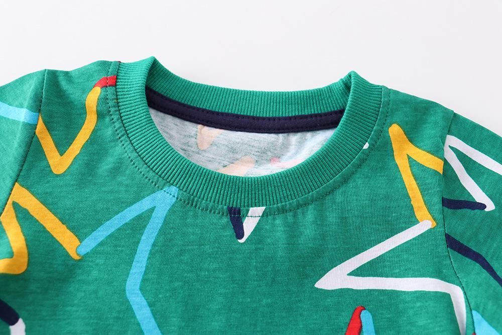 2023 Boys' Cartoon Half Sleeve Children's Suit Short Sleeve Shorts Two-Piece Cotton Textur
