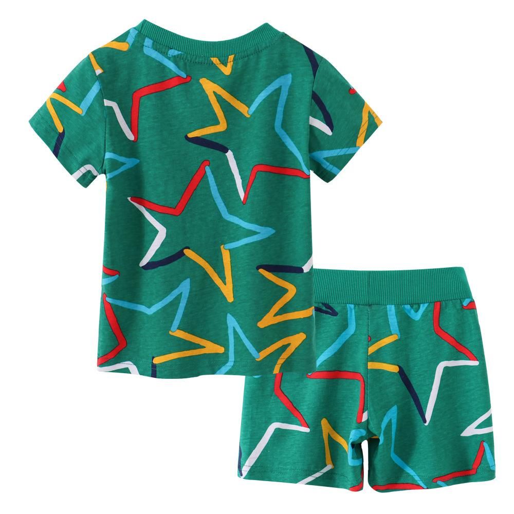 2023 Boys' Cartoon Half Sleeve Children's Suit Short Sleeve Shorts Two-Piece Cotton Textur