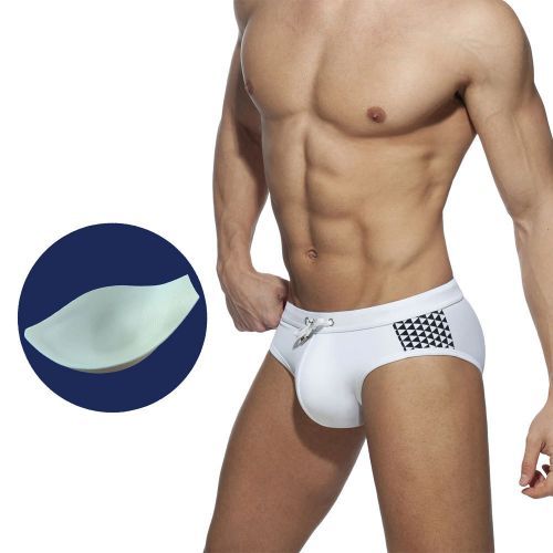 Mens Swimming Briefs Swim Trunks Swimwear Beach Shorts With Drawstring（White）