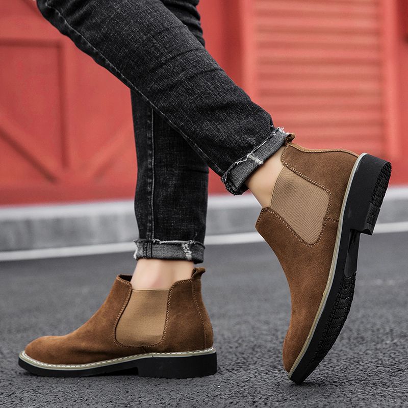 Men Chelsea Boots Pointed Leather Business Dress Soft Brown