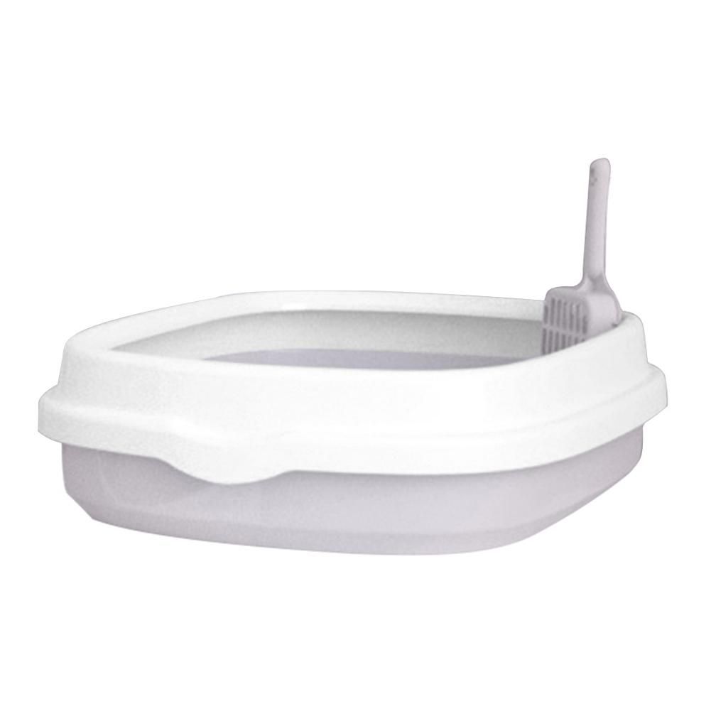 Pet Cat Kitten Litter Box Case Teddy Toilet Tray Shovel-Grey