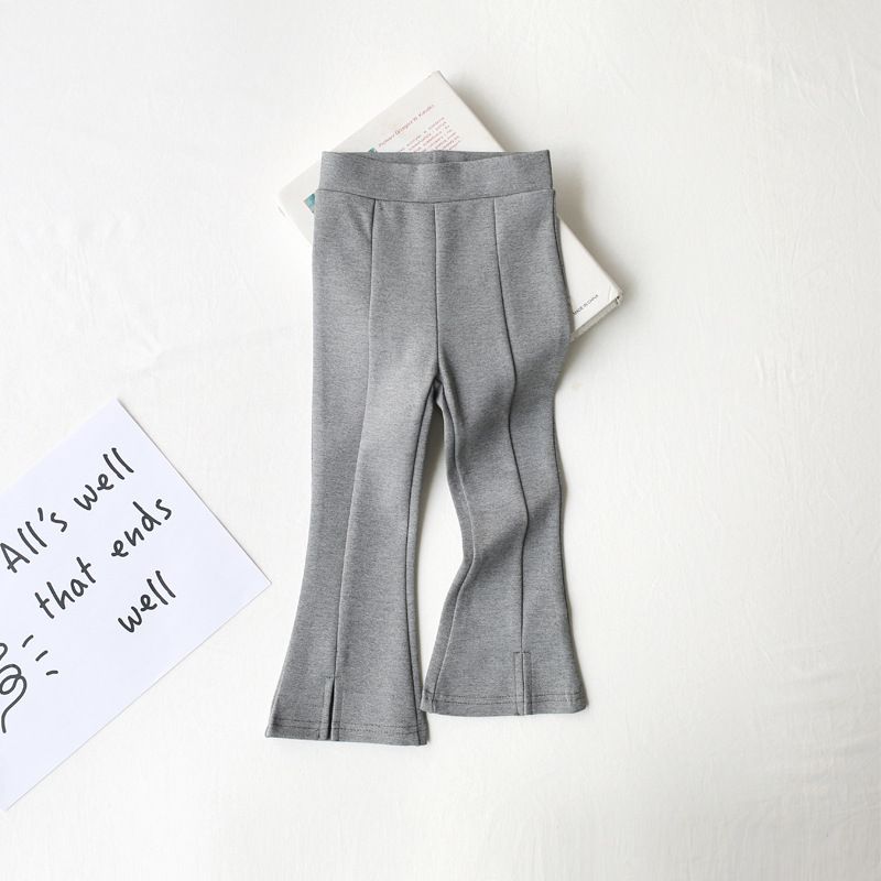 Cotton Kids Fashion Plain Casual Girls Wide Leg Trousers -Black