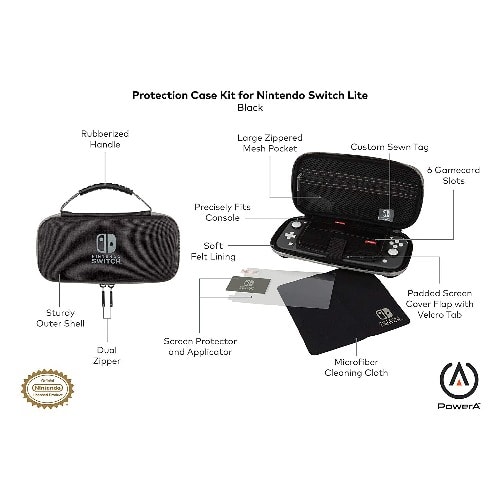 Switch Lite Carry Case + Screen Protector- Black