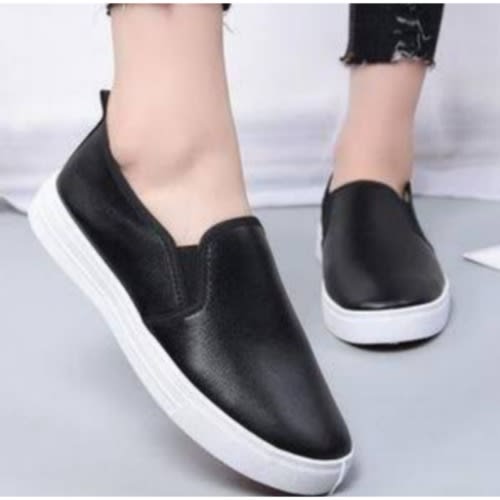 Leather Men Slip-On Sneakers - Black