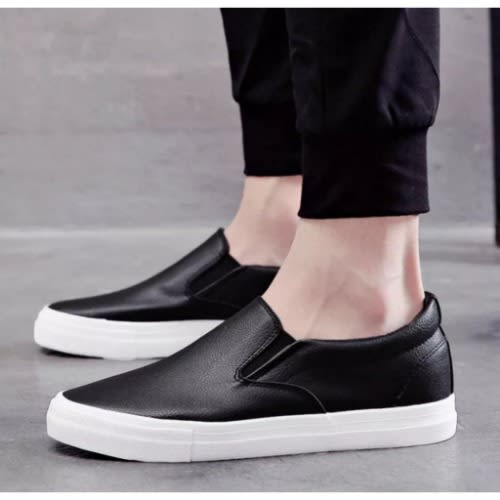 Leather Men Slip-On Sneakers - Black