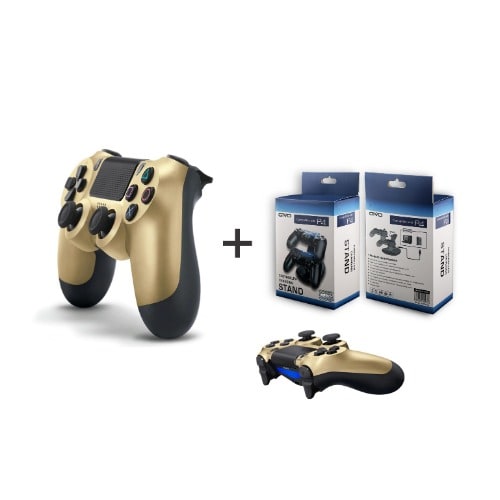 PS4 Controller Pad - Gold + Dual Wireless Charger