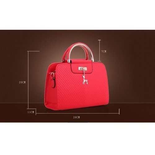 Ladies Pu Leather Handbag - Deer Design - Red