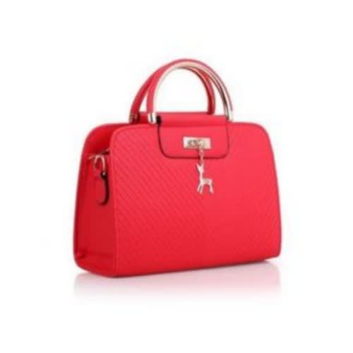 Ladies Pu Leather Handbag - Deer Design - Red