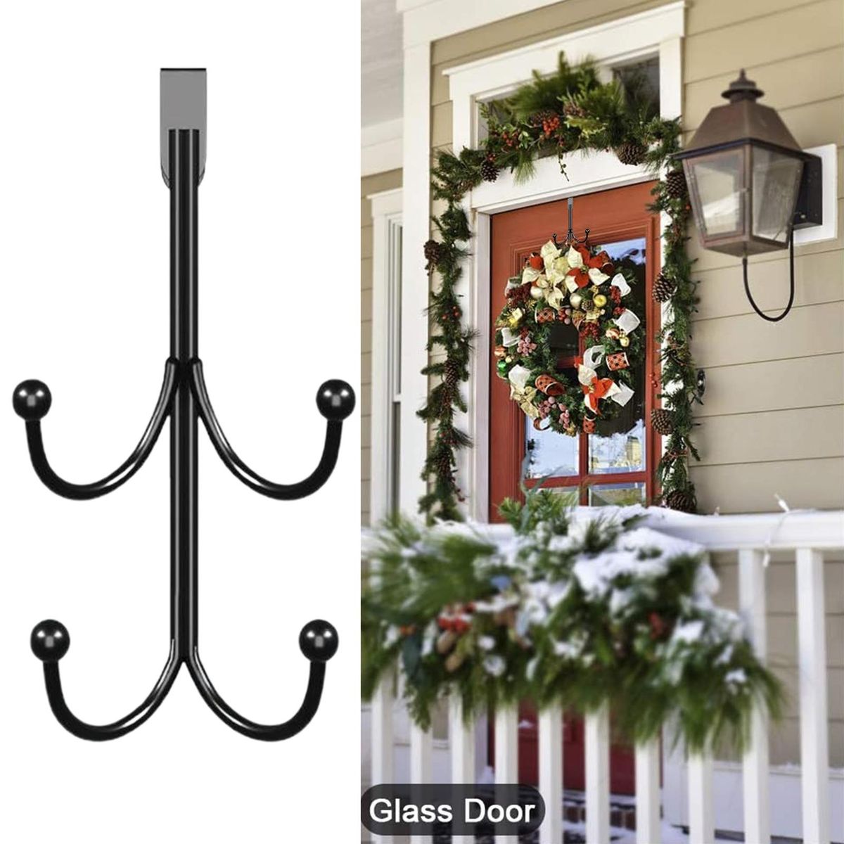 Door Peephole Wreath Hanger Versatile Metal Double Layer for Hanging Black