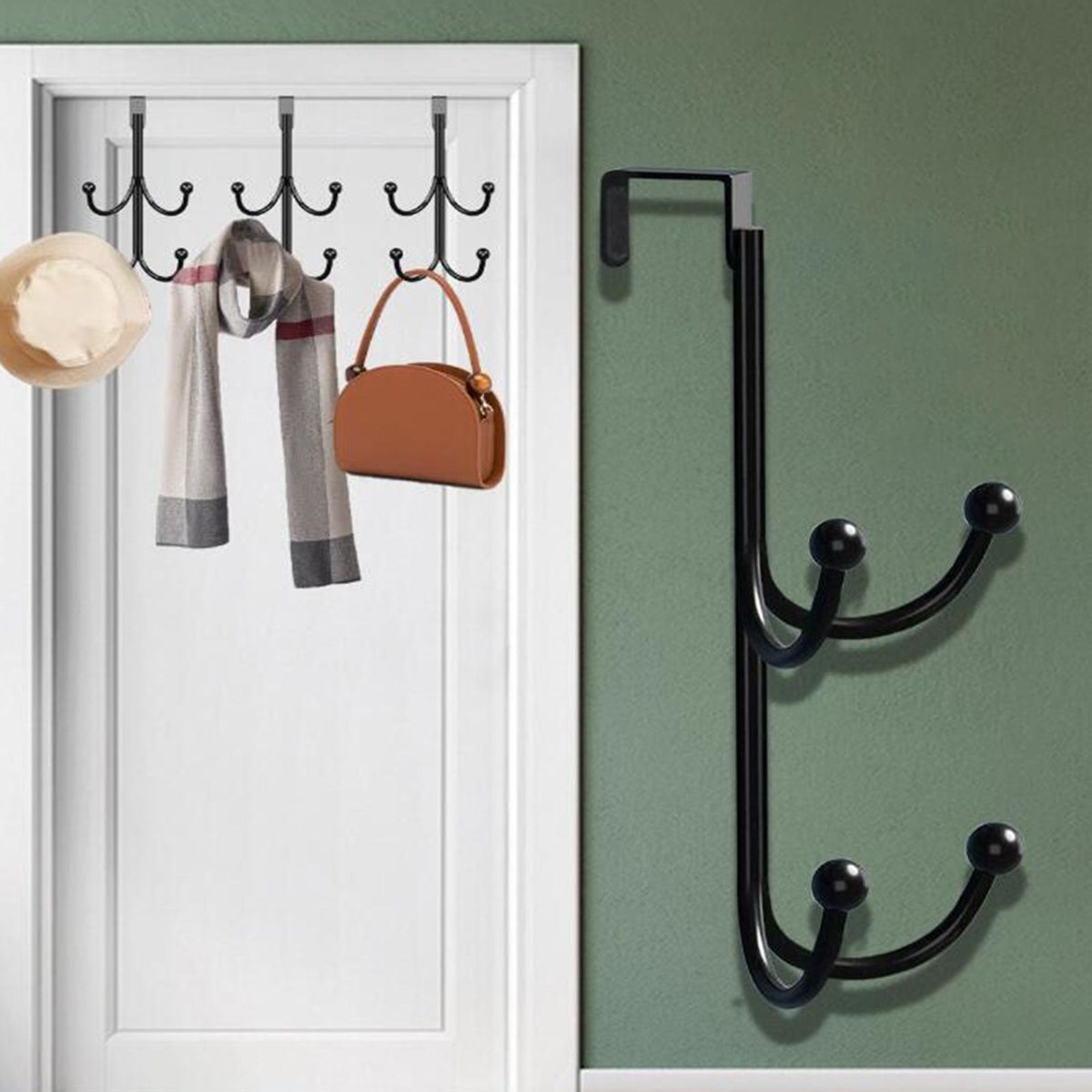 Door Peephole Wreath Hanger Versatile Metal Double Layer for Hanging Black