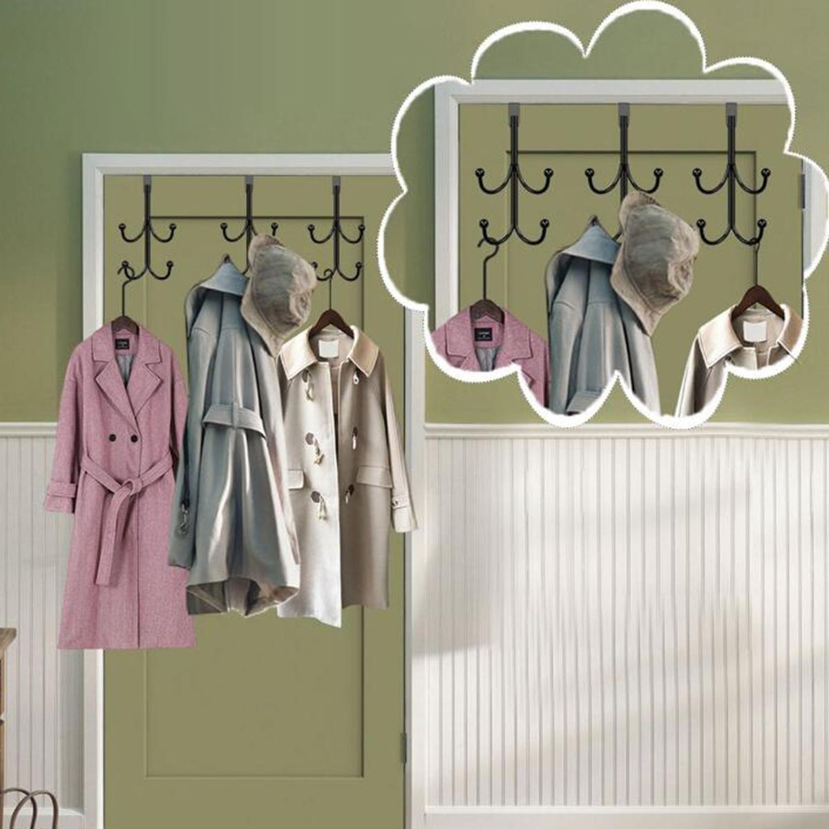 Door Peephole Wreath Hanger Versatile Metal Double Layer for Hanging Black